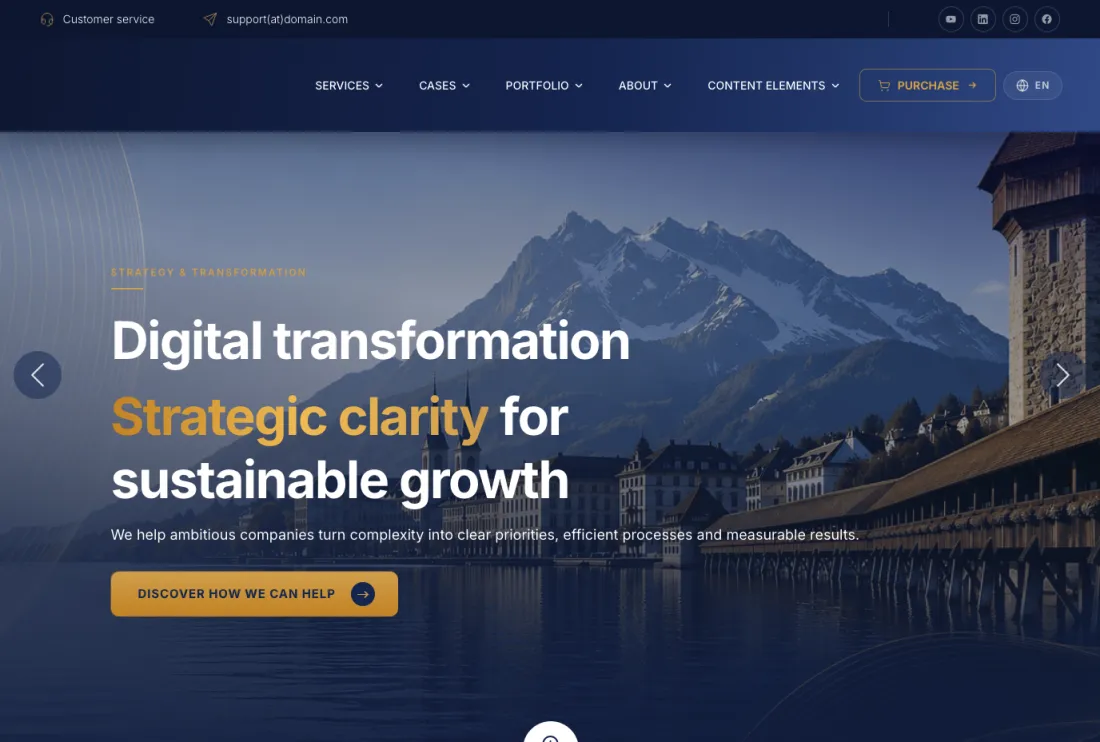 Yavi Lucerne front end: full-screen carousel hero